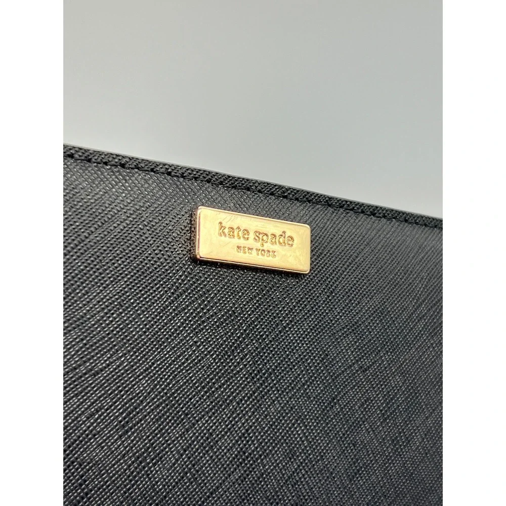 Kate Spade New York Black Saffiano Leather Bifold Slim Wallet Gold Logo C081